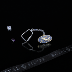 Gold plated Silver keychain 'Ford' - Blue - 014