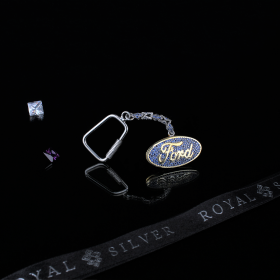 Gold plated Silver keychain 'Ford' - Blue - 014