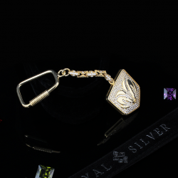 Gold plated Silver keychain 'Dodge' - White - 016