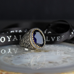 Silver ring 'Leafs' Blue