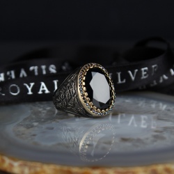 Rhodium plated Silver ring "Leafs' Black