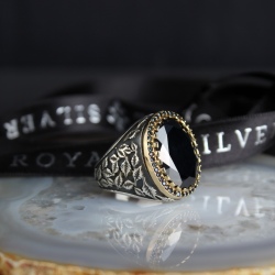 Silver ring 'Leafs' Black